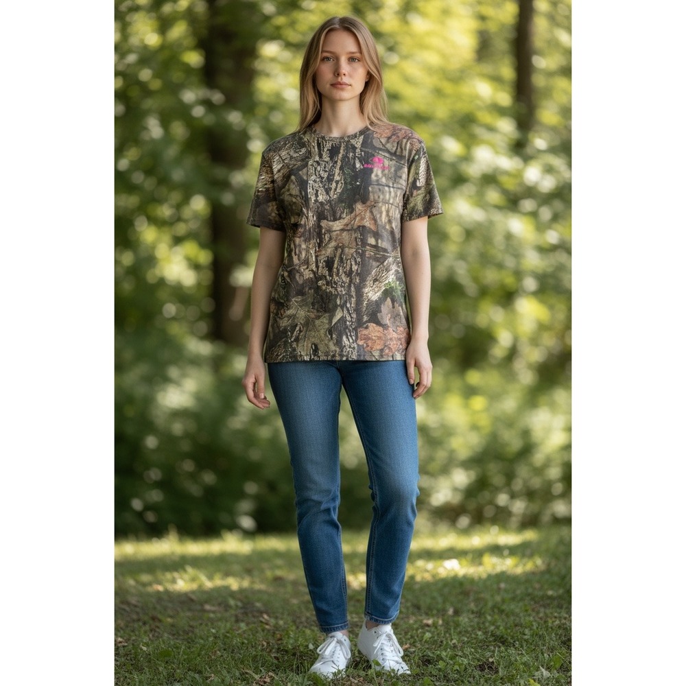 Mossy Oak Womens Camo T-Shirt XL Pink Logo Break-Up Country Short Sleeve Tee‎
